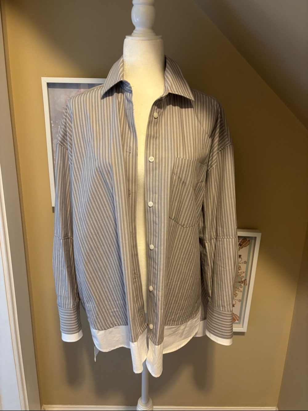 Vince Striped Shirt in Grey and White